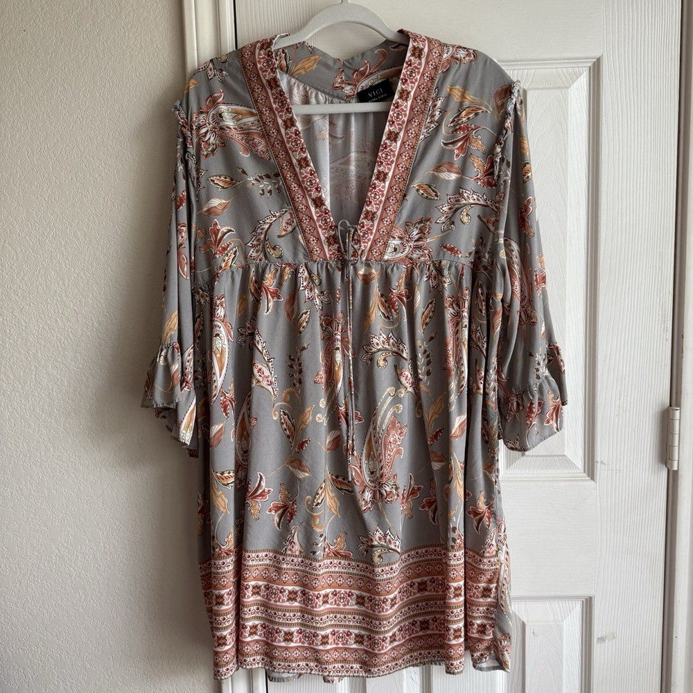 Vici XL Cute Bohemian Peasant Style Knee Length Dress With 3/4 Bell Sleeves